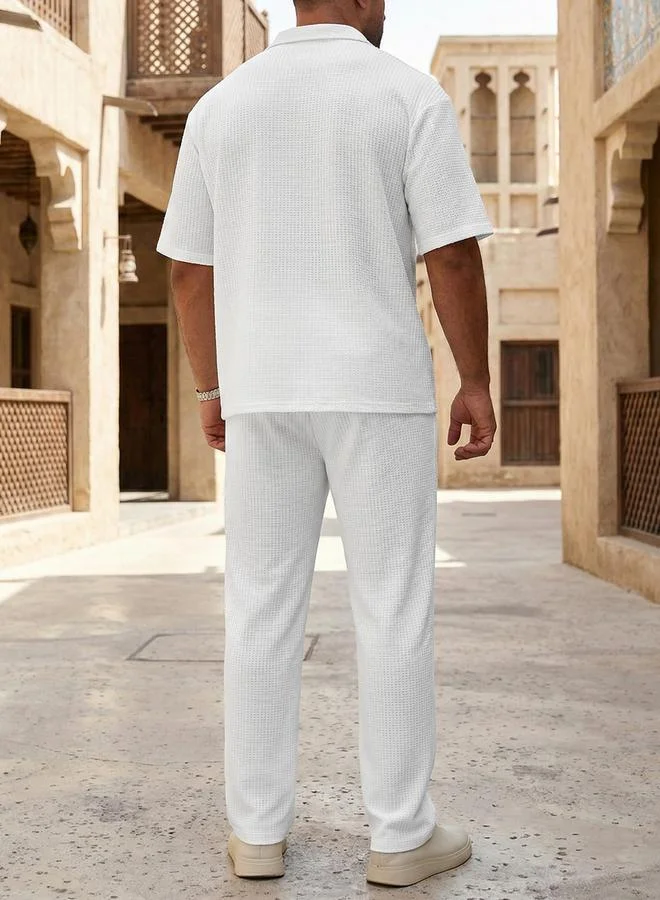 Take Two Men Textured Short Sleeve Shirt and Drawstring Pants Co-Ords